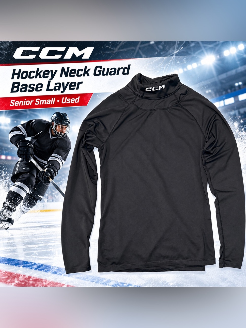 CCM Senior Small Hockey Neck Guard Base Layer Shirt Black | Used | Repair Needed